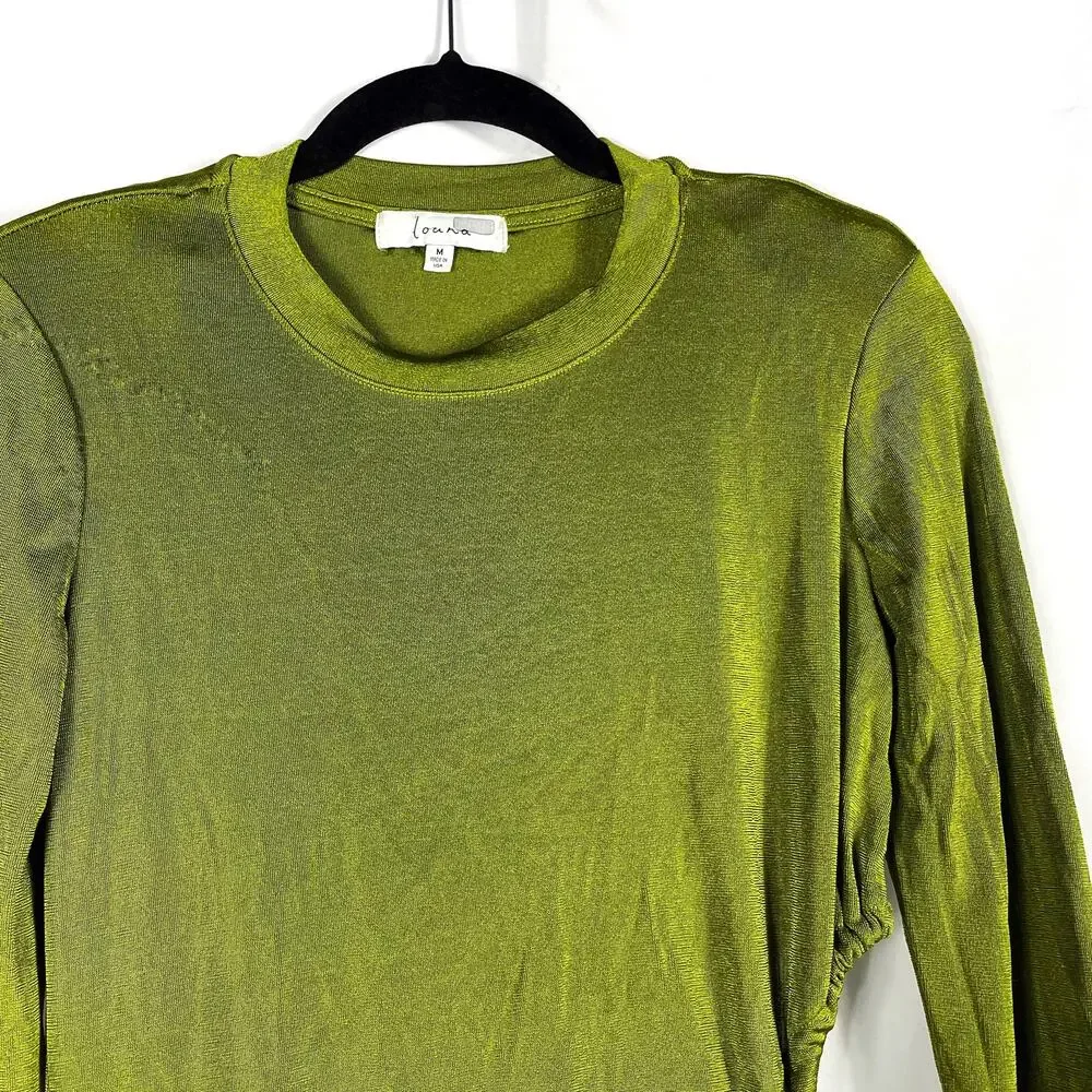 Louna Slinky Dress Green Jersey Knit Mini Waist Cut Out Bodycon Long Sleeve Sz M - Picture 8 of 13